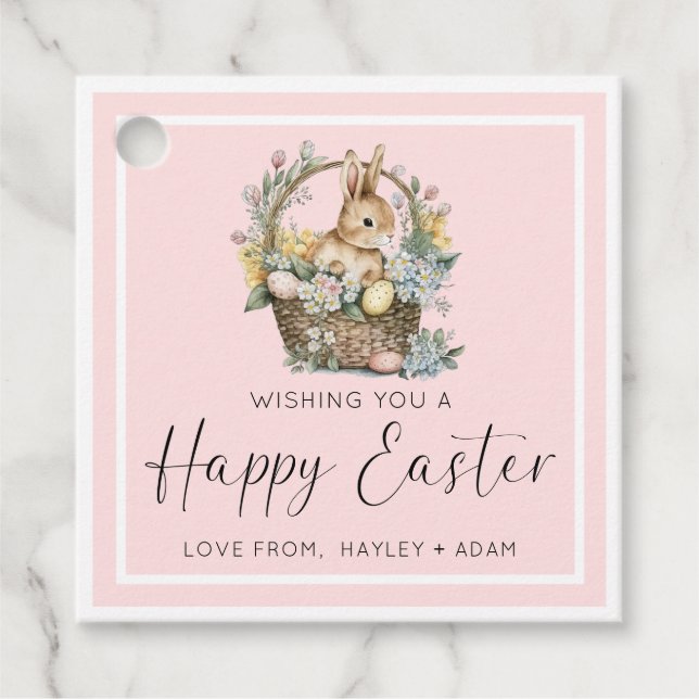 Pink Happy Easter Bunny Favour Tags (Front)