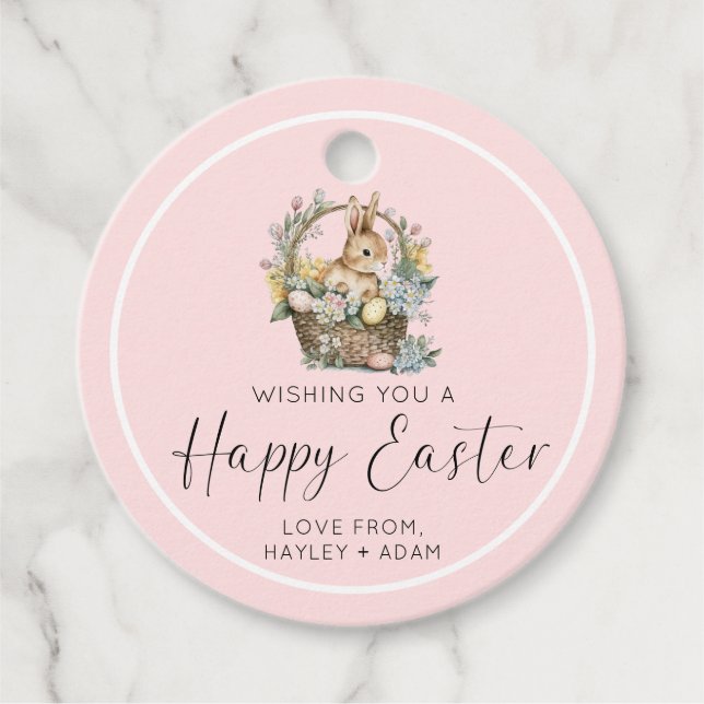 Pink Happy Easter Bunny Favour Tags (Front)