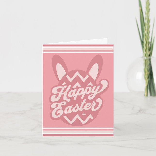 Pink Happy Easter Bunny  Note Card (Front)