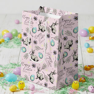 Pink Happy Easter Name Bunny Medium Gift Bag