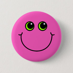 Pink Happy Emoji Face 6 Cm Round Badge