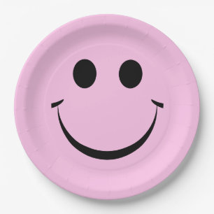 Pink Happy Face Birthday Cute Paper Plates