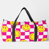 pink happy face check groovy