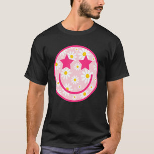 Pink Happy Face Daisy Flower Preppy Aesthetic 1 T-Shirt