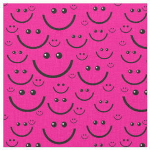 pink happy face pattern print fabric