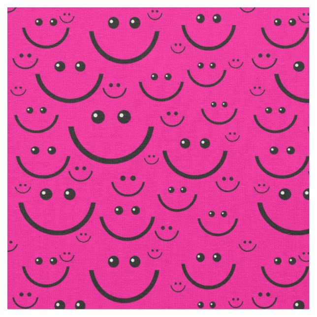 pink happy face pattern print  fabric (Close Up)