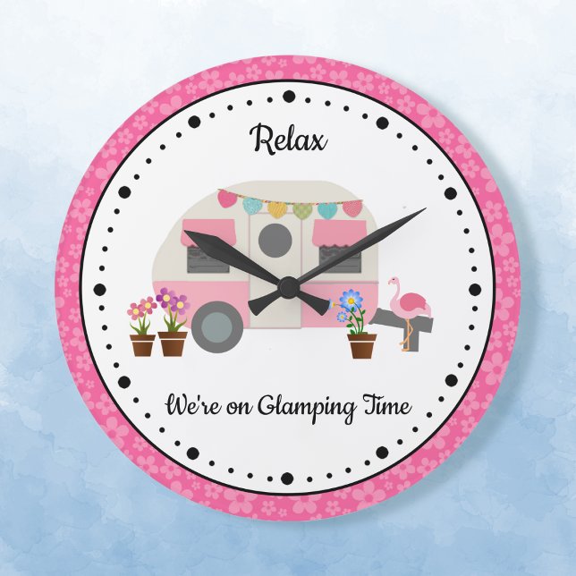 Pink Happy Glamper Time Acrylic Wall Clock (Creator Uploaded)