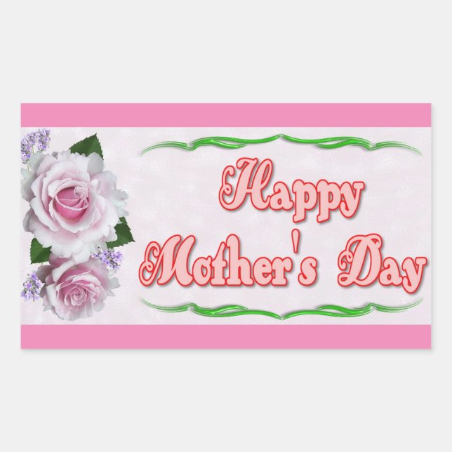 Pink Happy Mother's Day Rectangular Sticker (Front)