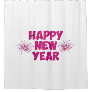pink happy new year fireworks shower curtain