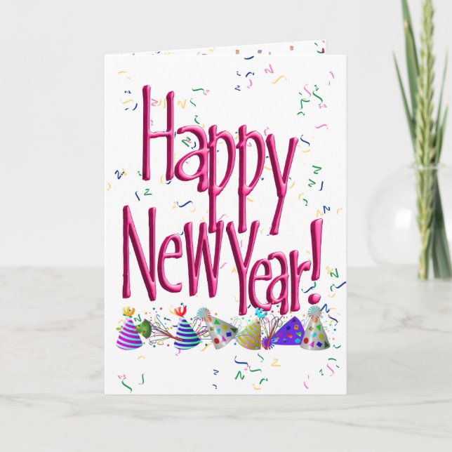 Pink HAPPY NEW YEAR!  Holiday Card (Front)