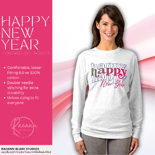 Pink Happy New Year Stacked Long-Sleeve T-Shirt