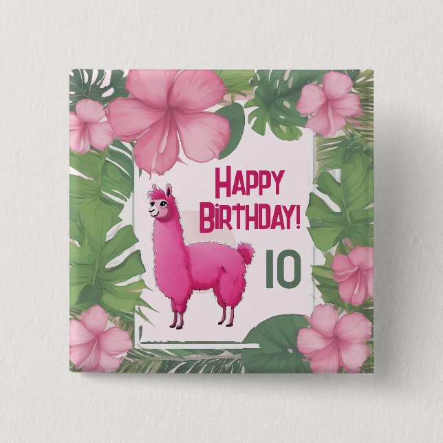 Pink Happy Smiling Lama 15 Cm Square Badge (Front)