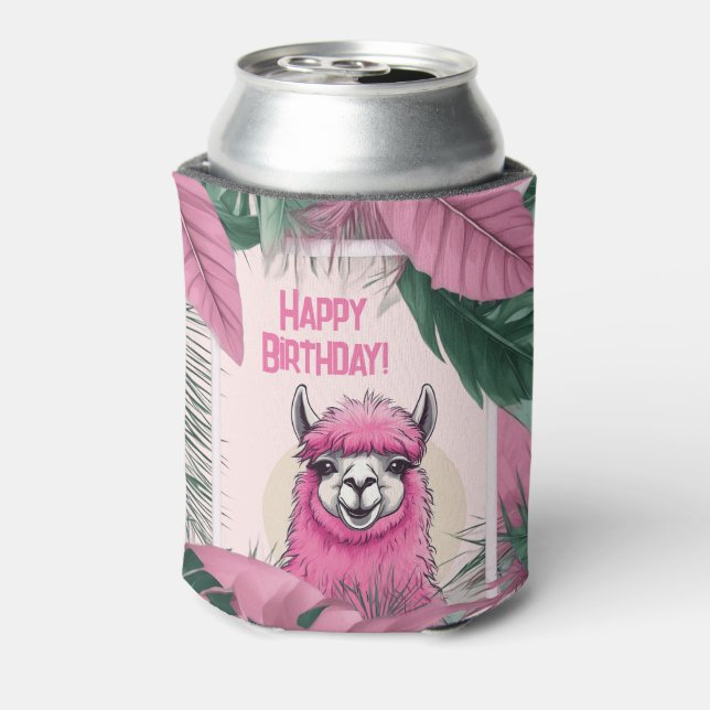 Pink Happy Smiling Lama Can Cooler (Can Back)