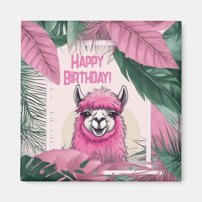 Pink Happy Smiling Lama Magnet (Front)
