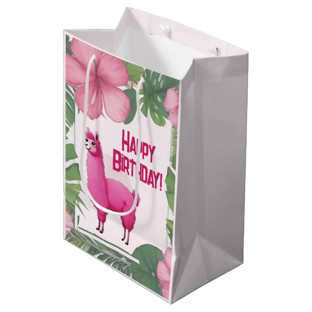 Pink Happy Smiling Lama Medium Gift Bag (Front Angled)