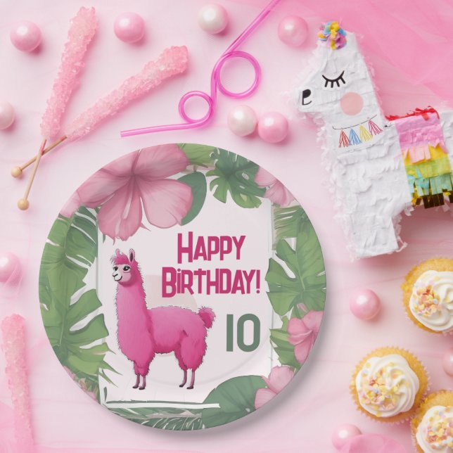 Pink Happy Smiling Lama Paper Plate (Party)