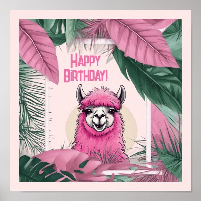 Pink Happy Smiling Lama Poster (Front)