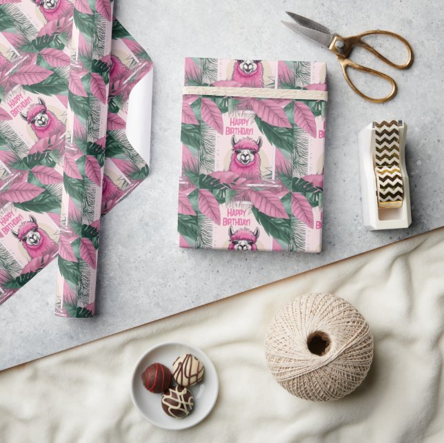 Pink Happy Smiling Lama Wrapping Paper (Crafts)