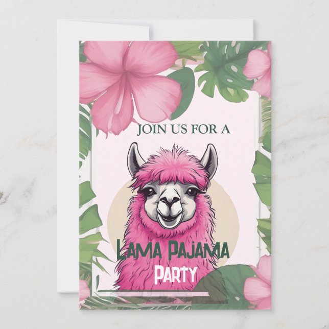 Pink Happy Smiling Pajama Lama Invitation (Front)