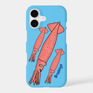 Pink happy squid cartoon illustration