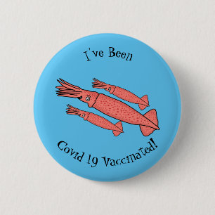 Pink happy squid cartoon illustration 6 cm round badge