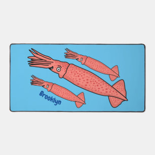 Pink happy squid cartoon illustration desk mat