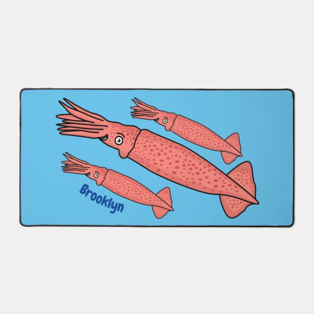 Pink happy squid cartoon illustration  desk mat (Front)