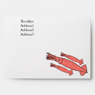 Pink happy squid cartoon illustration envelope