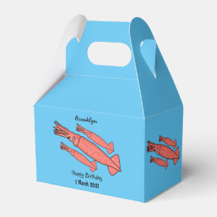 Pink happy squid cartoon illustration favour box