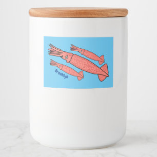 Pink happy squid cartoon illustration food label