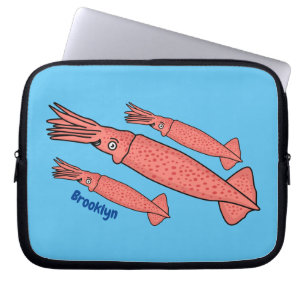 Pink happy squid cartoon illustration laptop sleeve