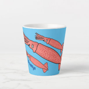 Pink happy squid cartoon illustration latte mug