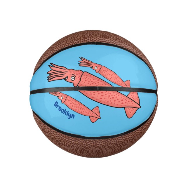 Pink happy squid cartoon illustration mini basketball (Front)