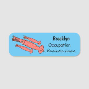 Pink happy squid cartoon illustration name tag