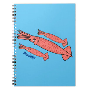 Pink happy squid cartoon illustration notebook