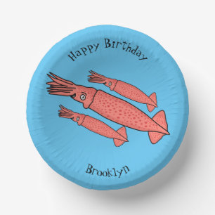 Pink happy squid cartoon illustration paper plate