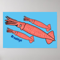 Pink happy squid cartoon illustration