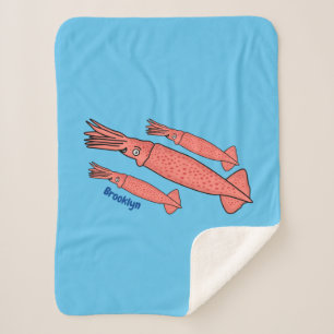 Pink happy squid cartoon illustration  sherpa blanket