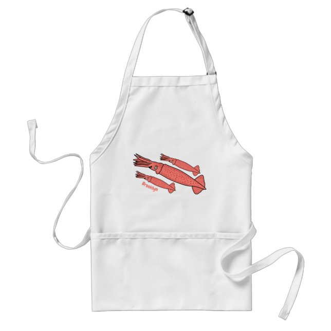 Pink happy squid cartoon illustration standard apron (Front)