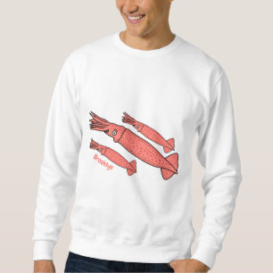 Pink happy squid cartoon illustration sweatshirt