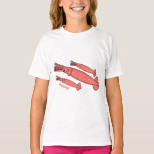 Pink happy squid cartoon illustration T-Shirt