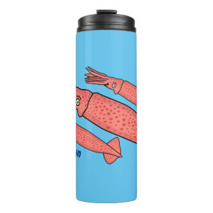 Pink happy squid cartoon illustration thermal tumbler