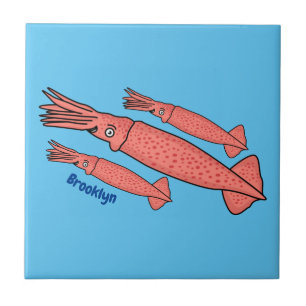 Pink happy squid cartoon illustration tile
