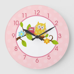 Pink Happy Tree Owl clock