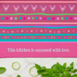 Pink Happy Trendy Stripe Hearts Custom Stylish  Tea Towel<br><div class="desc">Chic Custom Pink Heart Pattern Modern kitchen towel. These colourful modern stripe kitchen towels are perfect to add a pop of colour to your kitchen. Make them uniquely yours by adding your name or favourite quote. Whether you're a seasoned chef or an aspiring home cook, these towels make the perfect...</div>