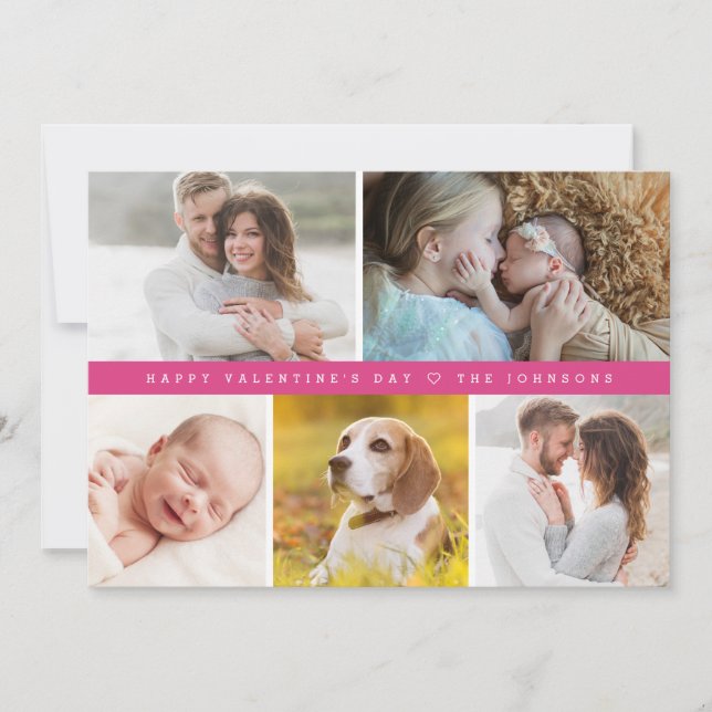 Pink Happy valentine's day Custom family Photos Holiday Card (Front)