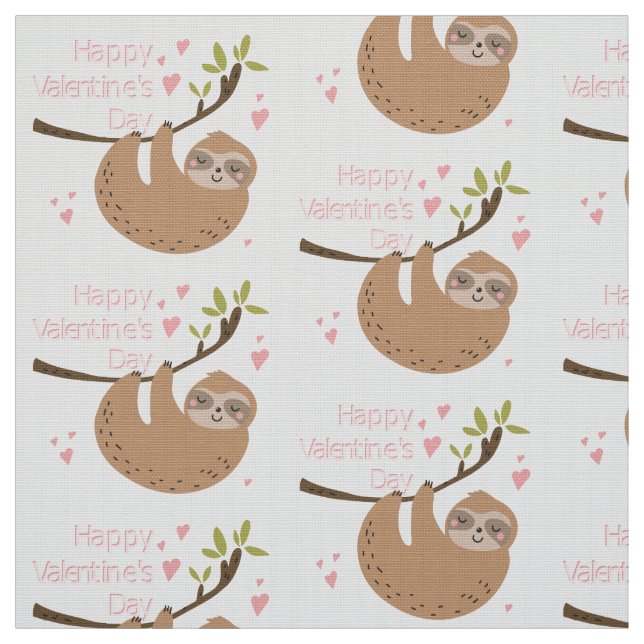 pink happy valentines day sloth fabric (Swatch)