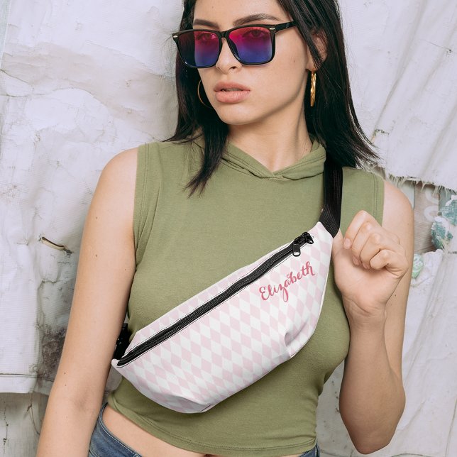 Pink Harlequin Pattern Monogram Waist Crossbody Bum Bags (Pink Harlequin Pattern Monogram Waist Crossbody Fanny Pack)