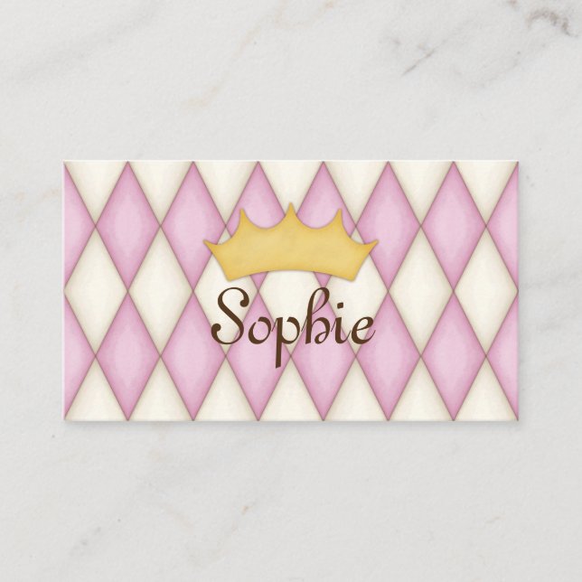 Pink Harlequin Personalised Princess Calling Card (Front)