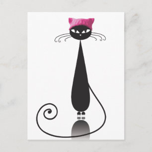 Pink Hat Kitty Cat Postcard